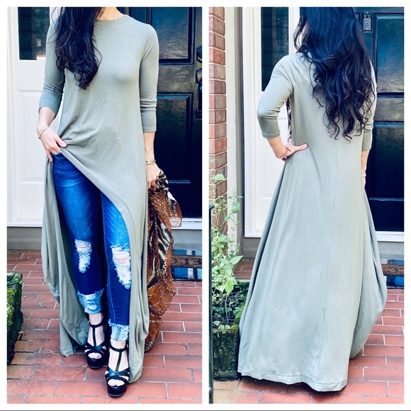 Best selling high low Light Olive tunic dress - Picture 3 of 10